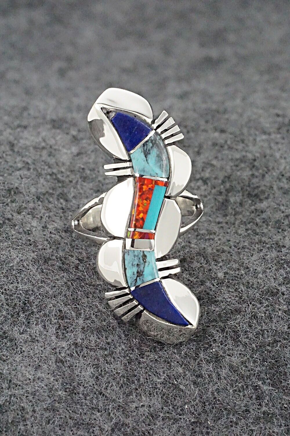 Multi-Stone & Sterling Silver Inlay Ring - James Manygoats - Size 5.5