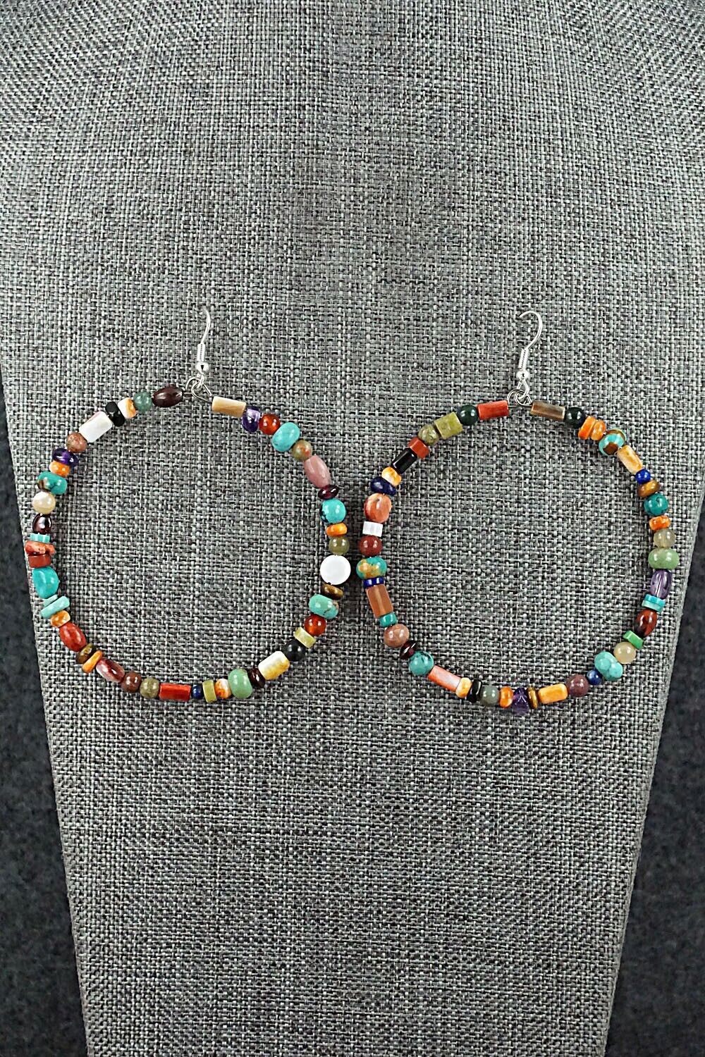 Multi Stone & Sterling Silver Hoop Earrings - Helen Tsosie