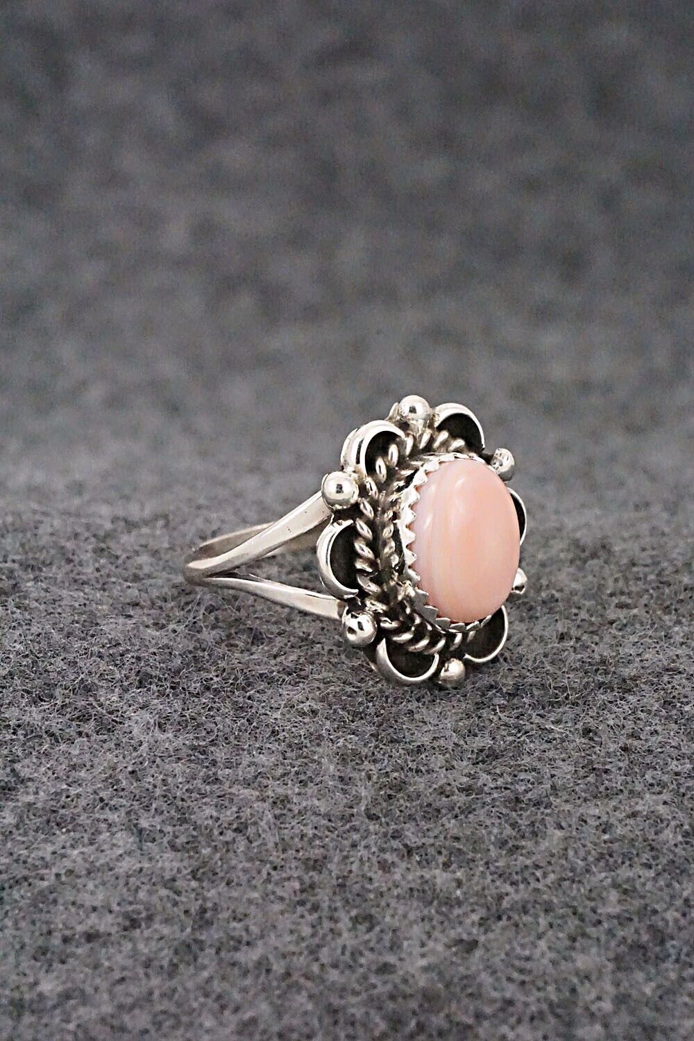 Pink Conch Shell & Sterling Silver Ring - Freda Martinez - Size 7