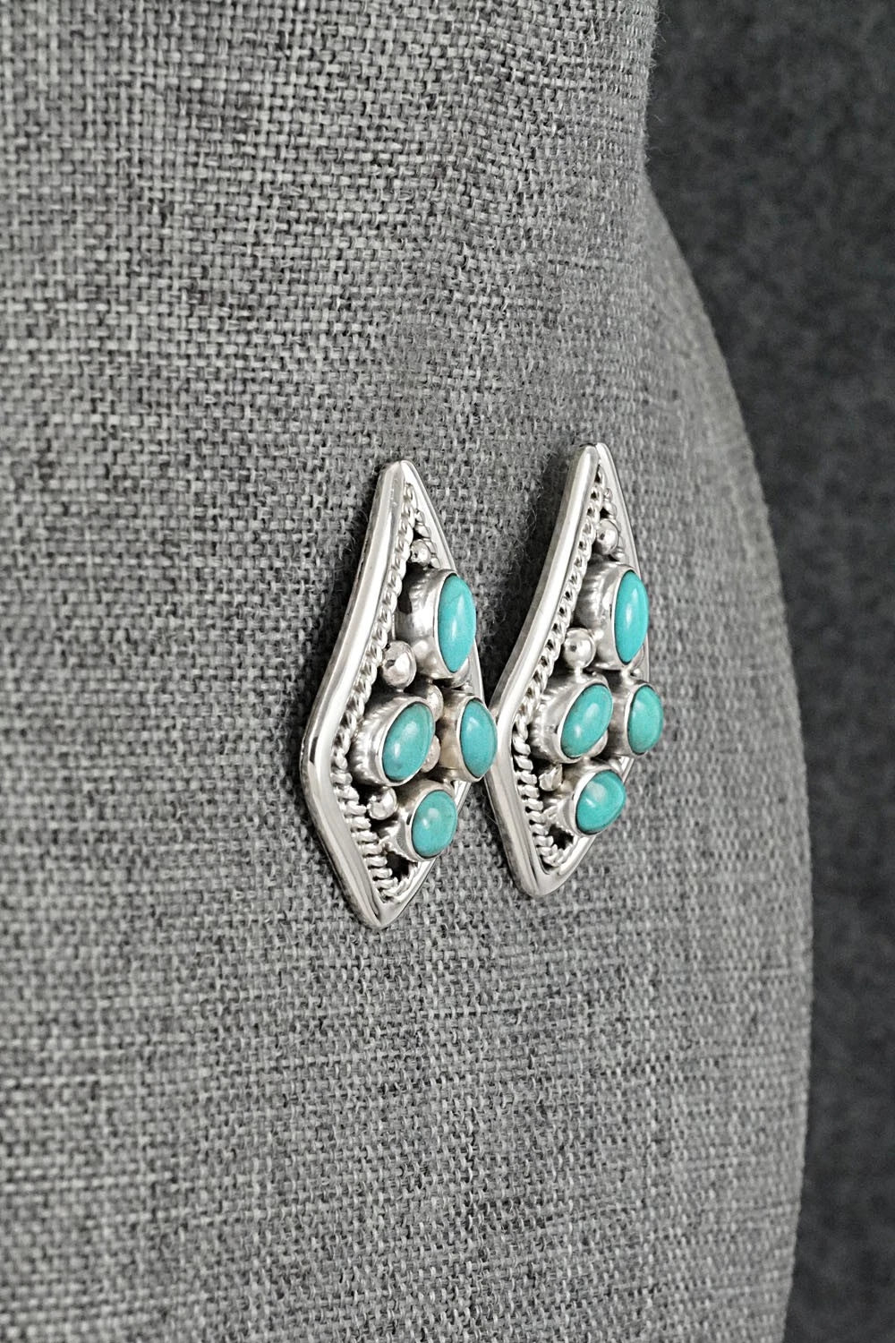 Turquoise & Sterling Silver Earrings - Chester Charley