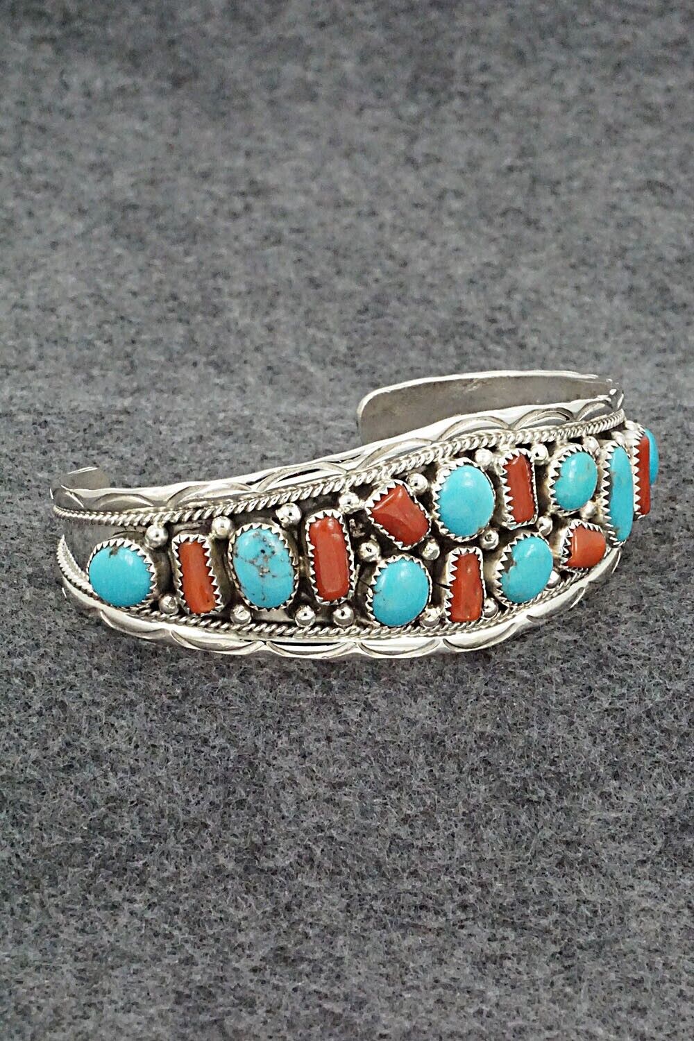 Turquoise, Coral & Sterling Silver Bracelet - Anita Whitegoat