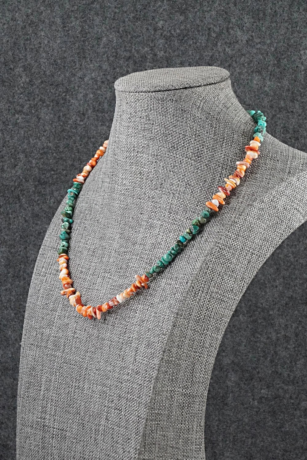 Turquoise, Spiny Oyster & Sterling Silver Necklace 17" - Doreen Jake