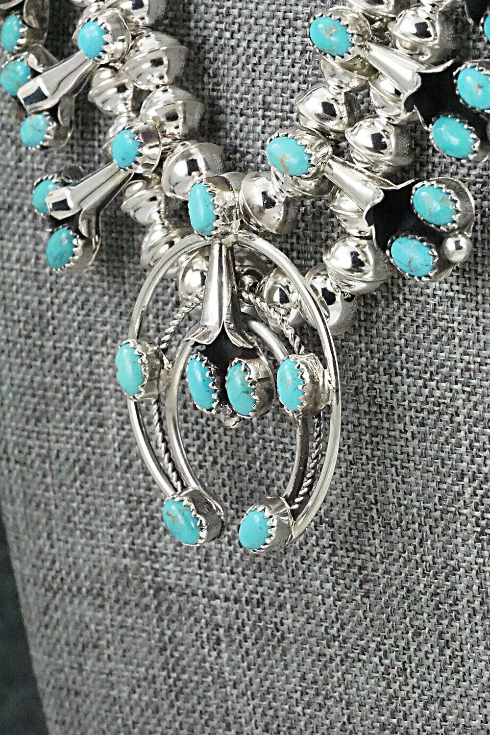 Turquoise & Sterling Silver Mini Squash Blossom Set - Phil Garcia