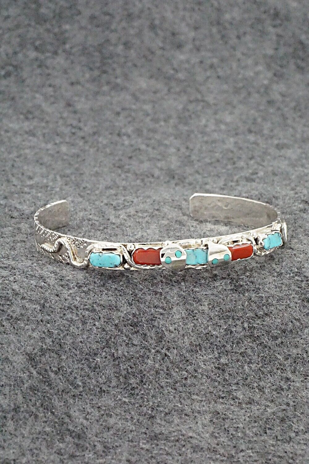 Turquoise, Coral & Sterling Silver Bracelet - Joy Calavaza