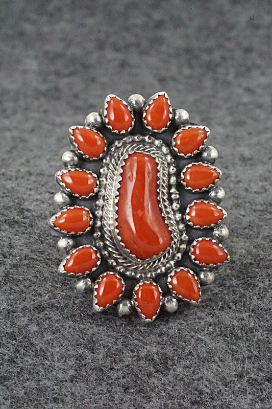 Coral & Sterling Silver Ring - Tom Lewis - Size 8