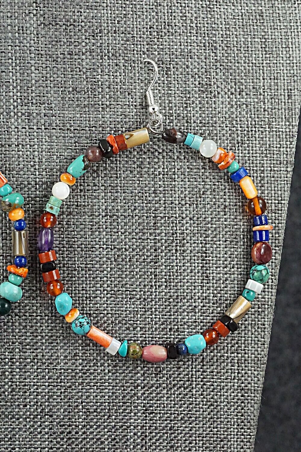 Multi Stone & Sterling Silver Hoop Earrings - Helen Tsosie