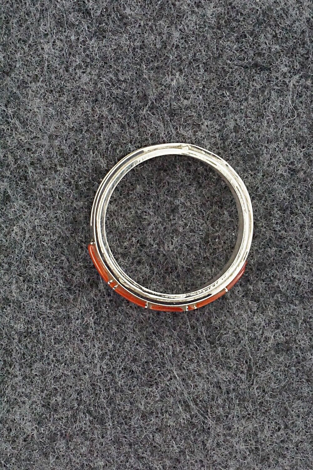 Coral & Sterling Silver Inlay Ring - Wilbert Muskett Jr. - Size 10