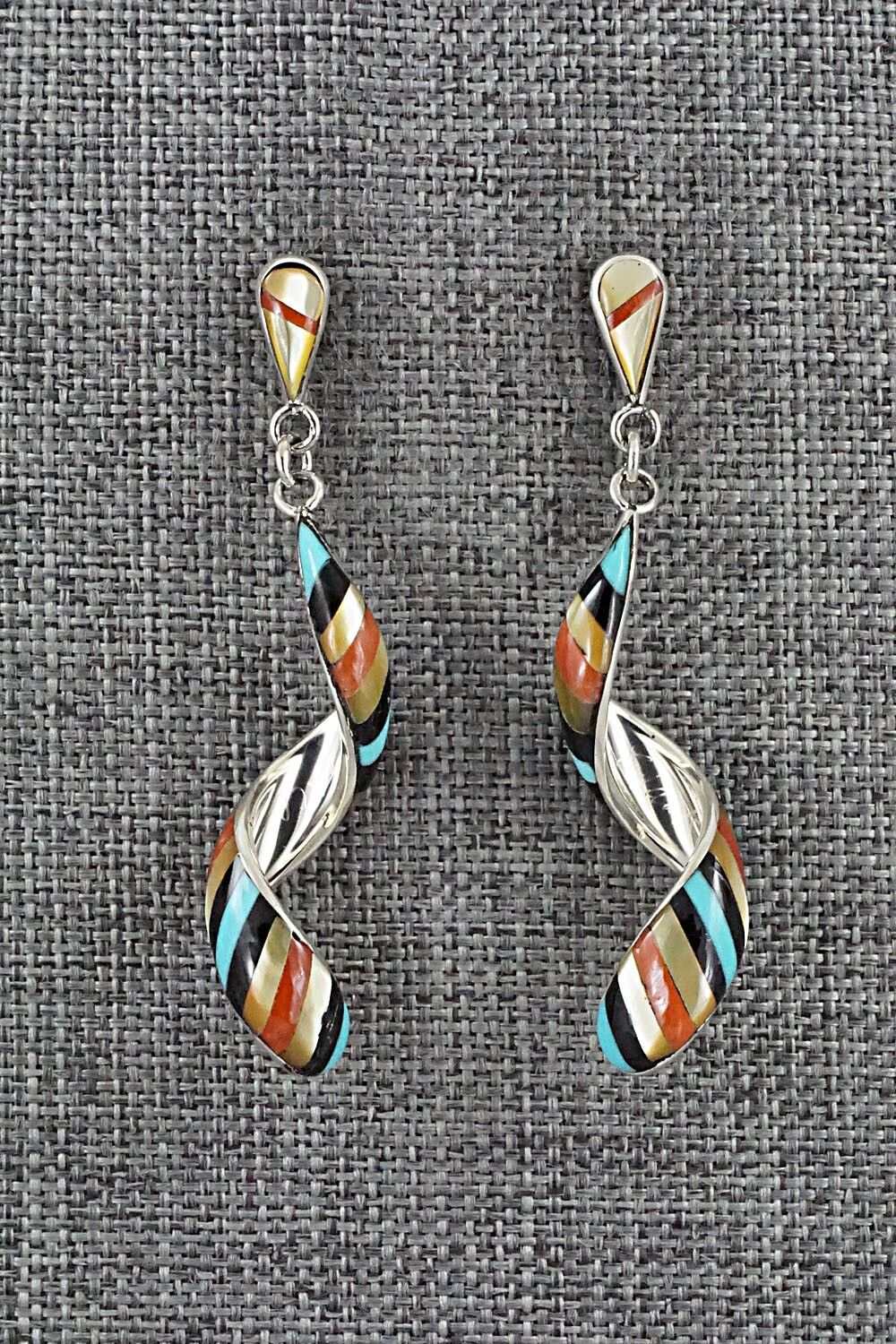Multi-Stone & Sterling Silver Inlay Earrings - Idella Edaakie