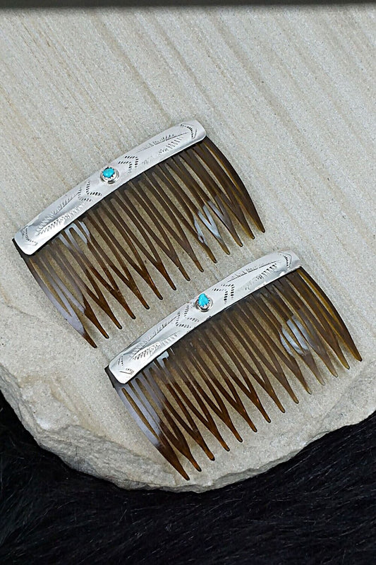 Turquoise & Sterling Silver Hair Combs - Randall Dalgai