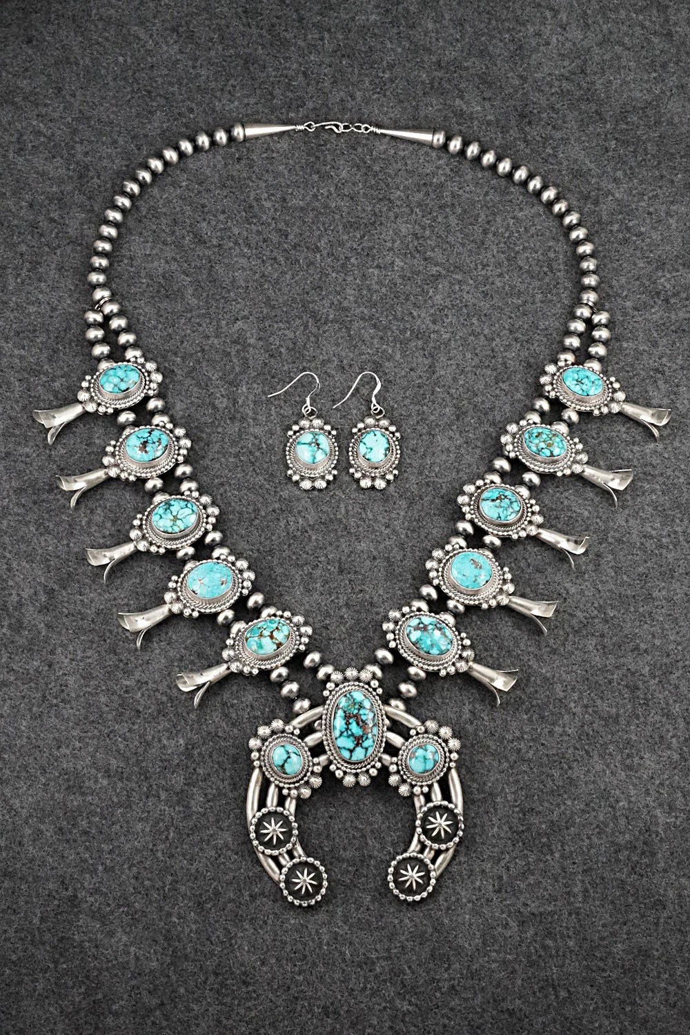 Turquoise & Sterling Silver Squash Blossom Set - Tom Lewis