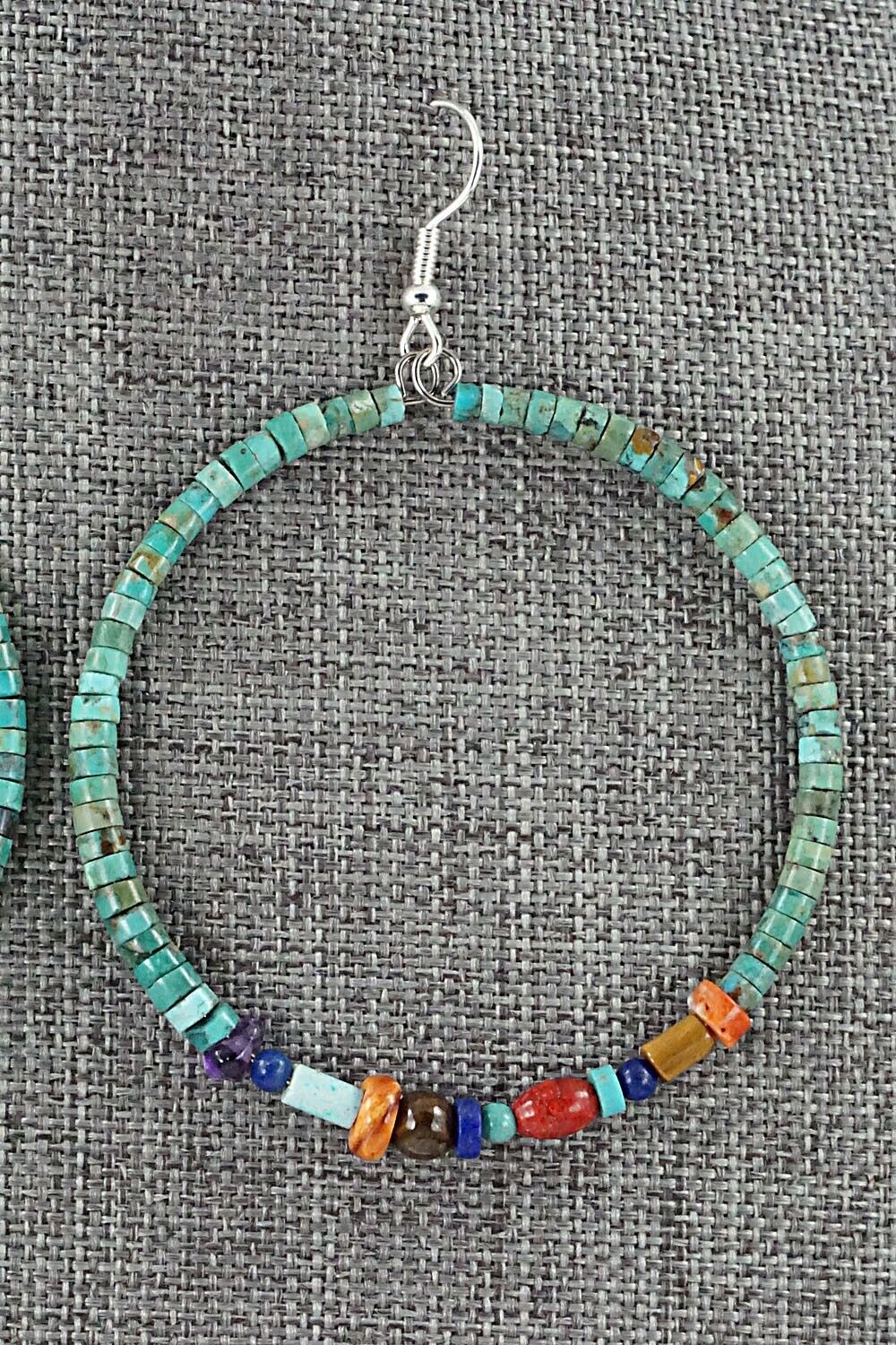 Multi Stone & Sterling Silver Hoop Earrings - Helen Tsosie