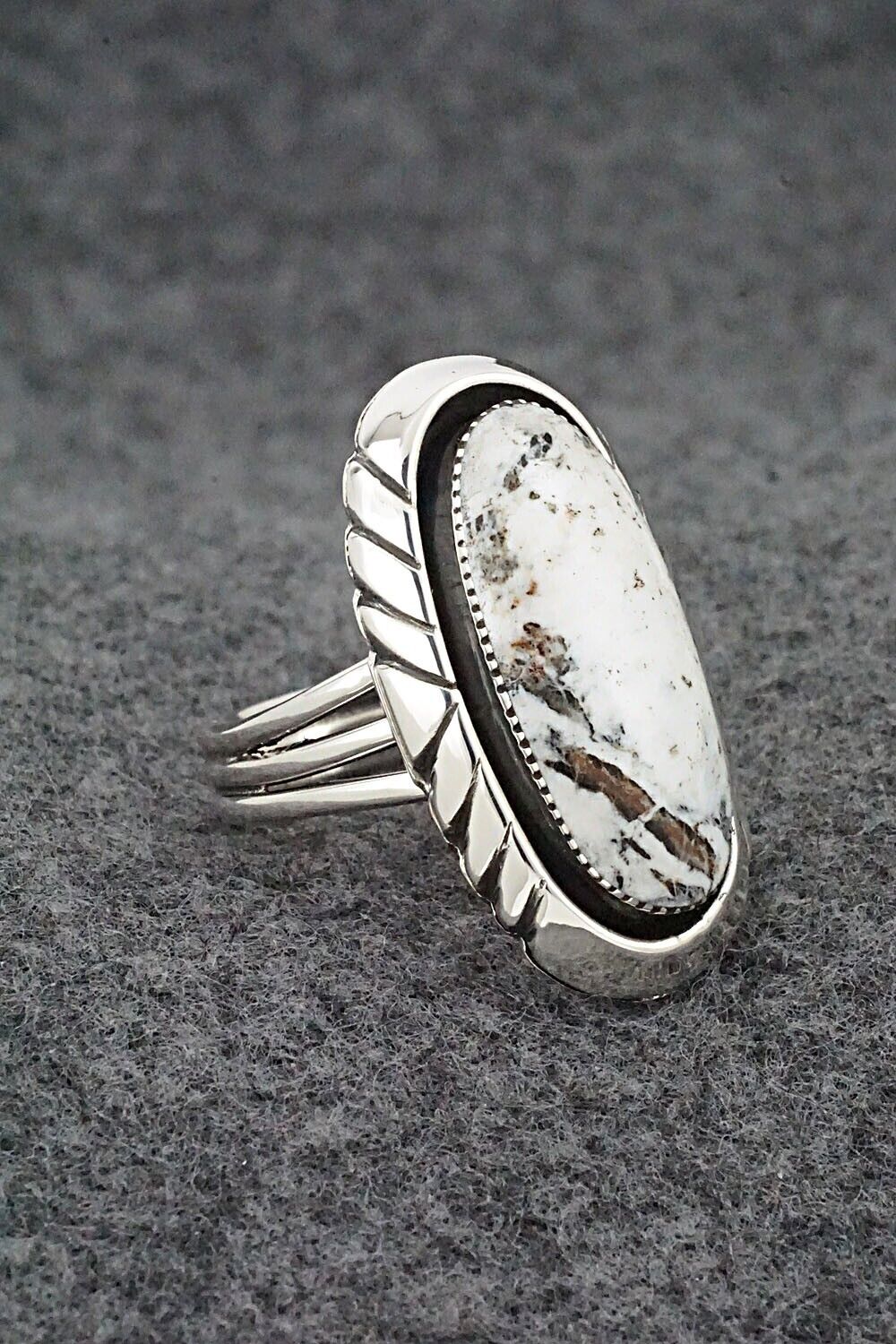 White Buffalo & Sterling Silver Ring - Myra Benally - Size 8
