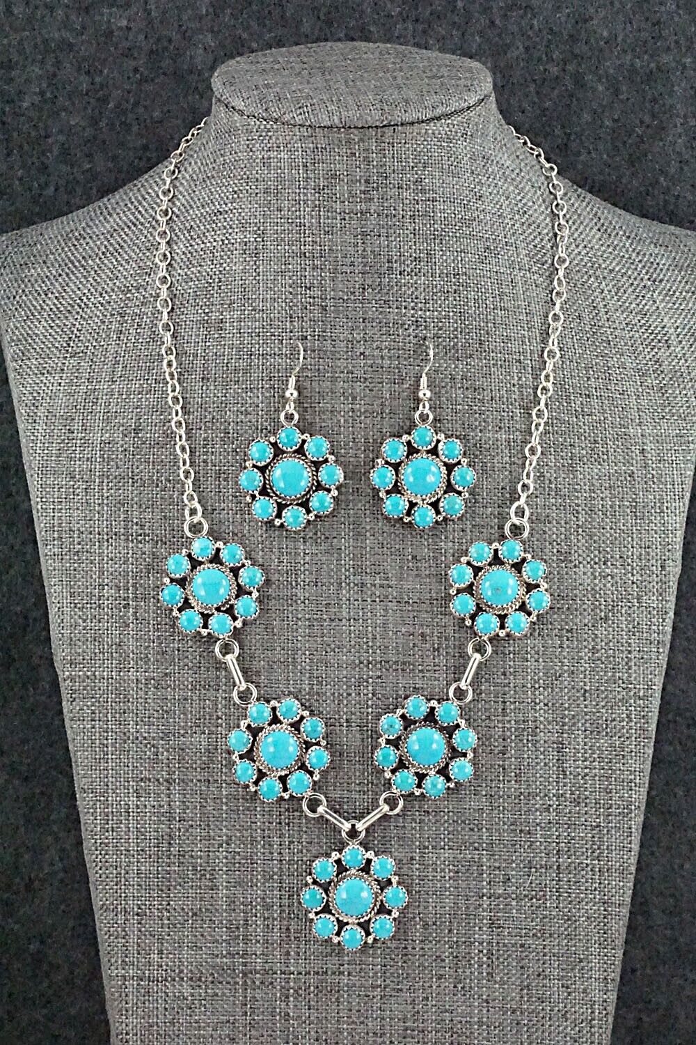 Turquoise & Sterling Silver Necklace and Earrings Set - Anna Spencer