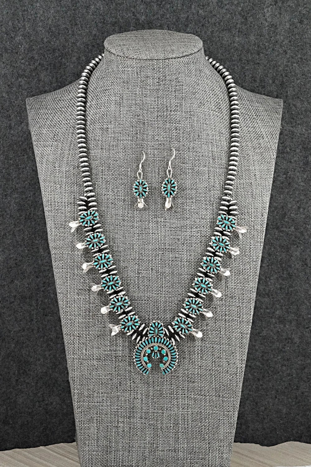 Turquoise & Sterling Silver Mini Squash Blossom Set - Lorena Peina