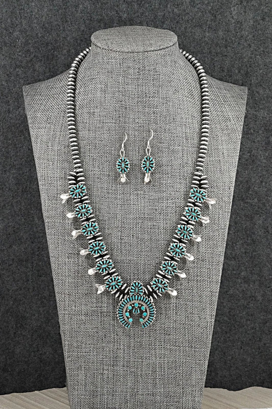 Turquoise & Sterling Silver Mini Squash Blossom Set - Lorena Peina