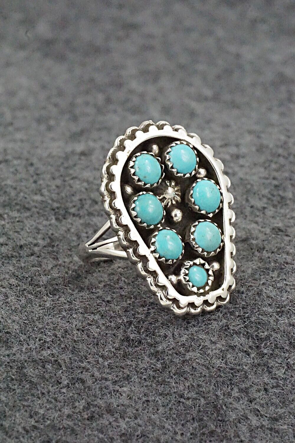 Turquoise & Sterling Silver Ring - Kenny Lonjose - Size 7