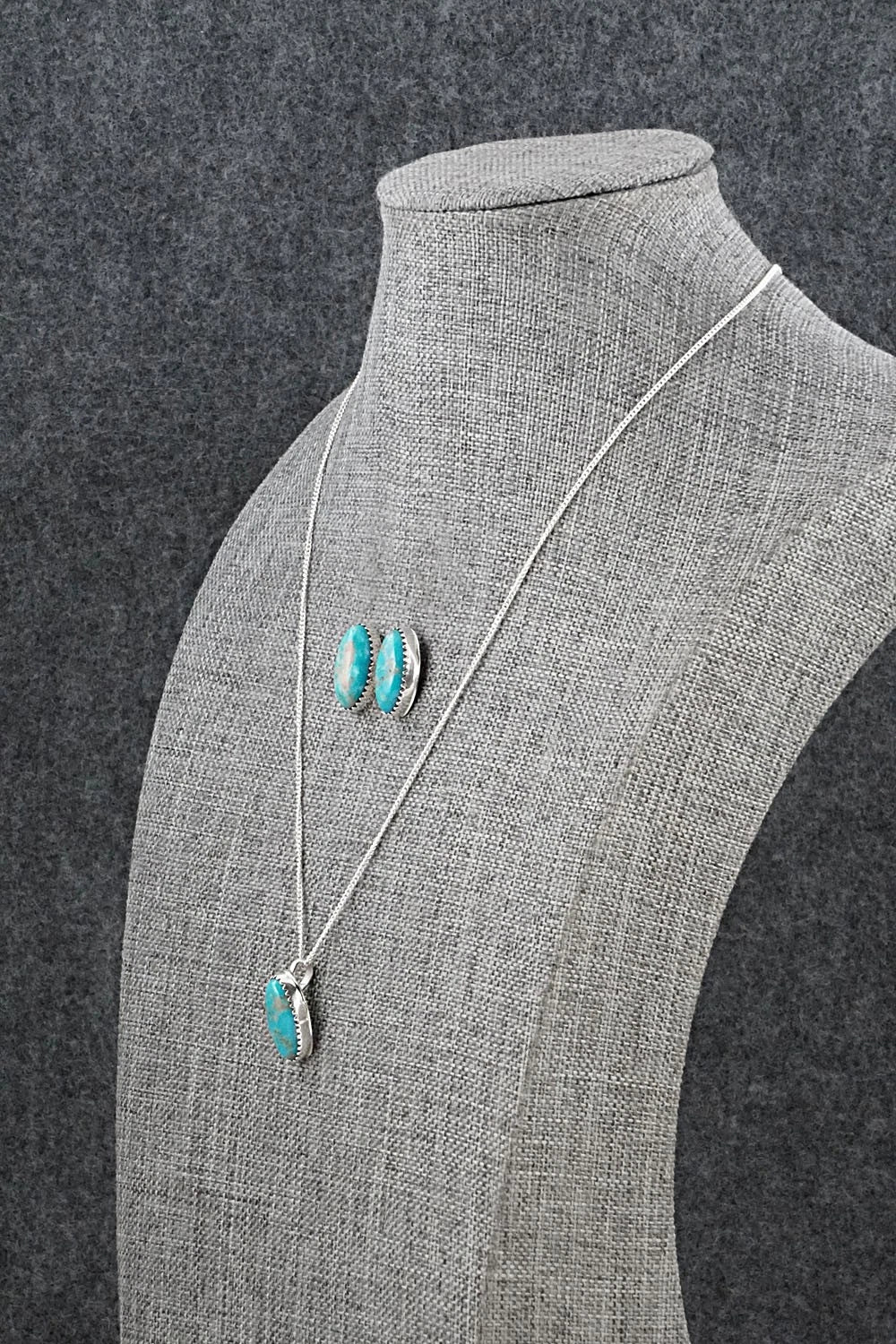 Turquoise & Sterling Silver Necklace and Earrings Set - Murray Hannaweeka