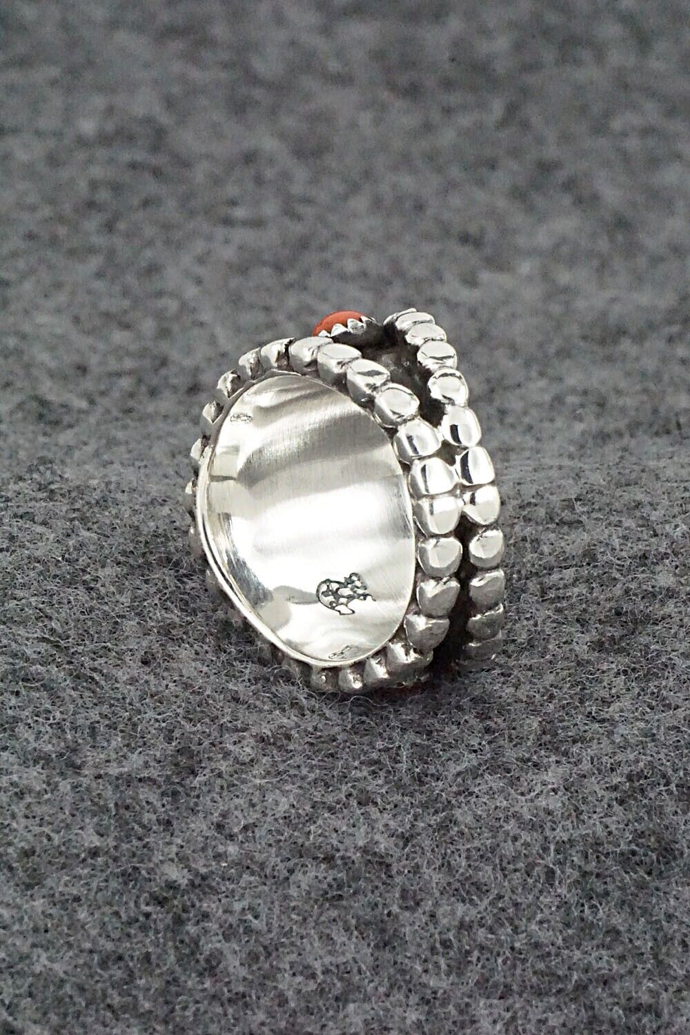 Coral & Sterling Silver Ring - Kenny Lonjose - Size 7