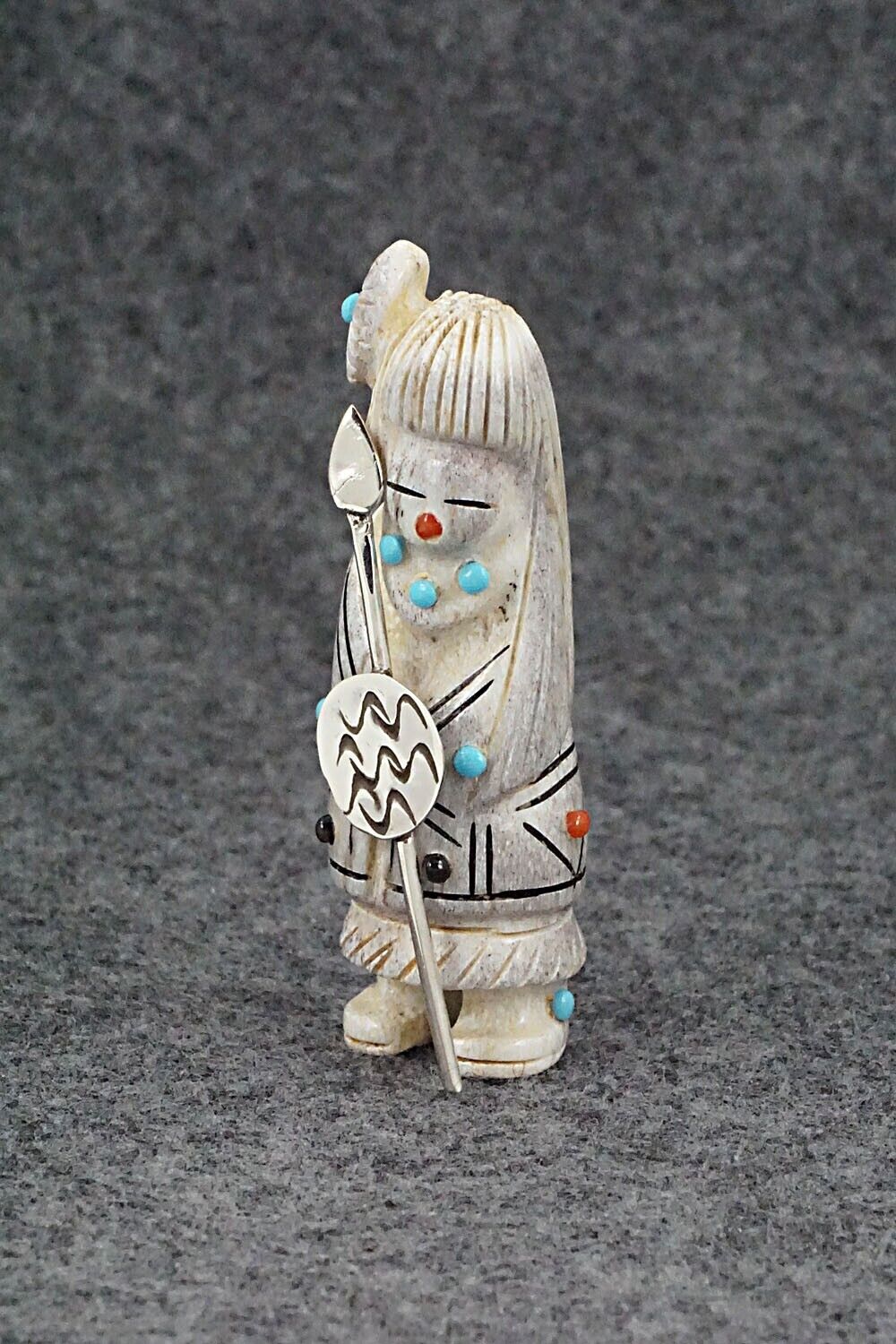 Hunter with Spear & Shield Zuni Fetish Carving - Claudia Peina