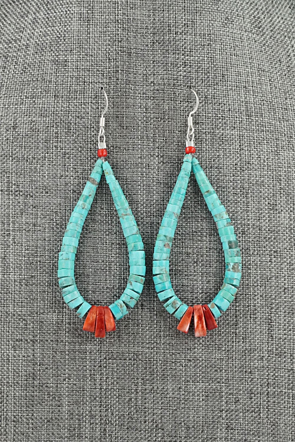Turquoise, Spiny Oyster & Sterling Silver Earrings - Lupe Lovato