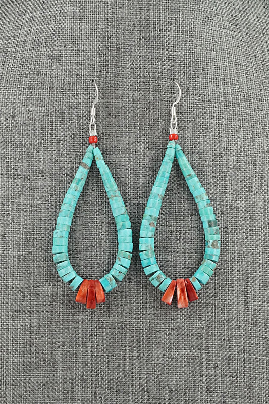 Turquoise, Spiny Oyster & Sterling Silver Earrings - Lupe Lovato