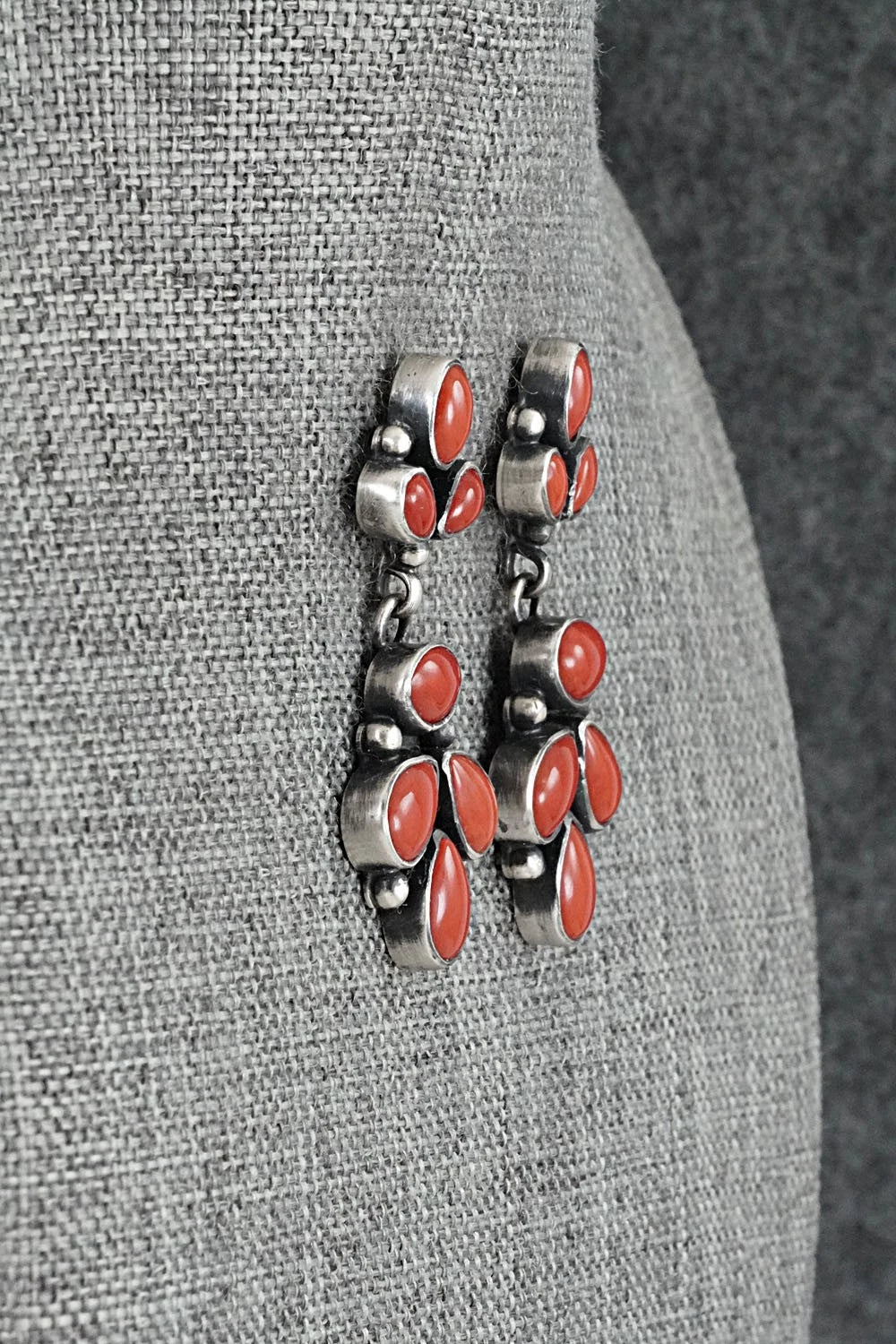 Coral & Sterling Silver Earrings - Angela Martin