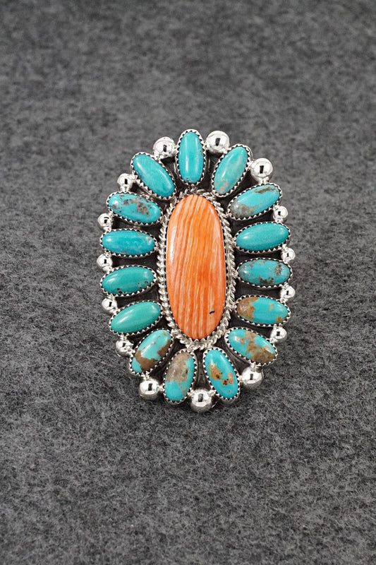 Turquoise, Spiny Oyster & Sterling Silver Ring - Anthony Brown - Size 10.5