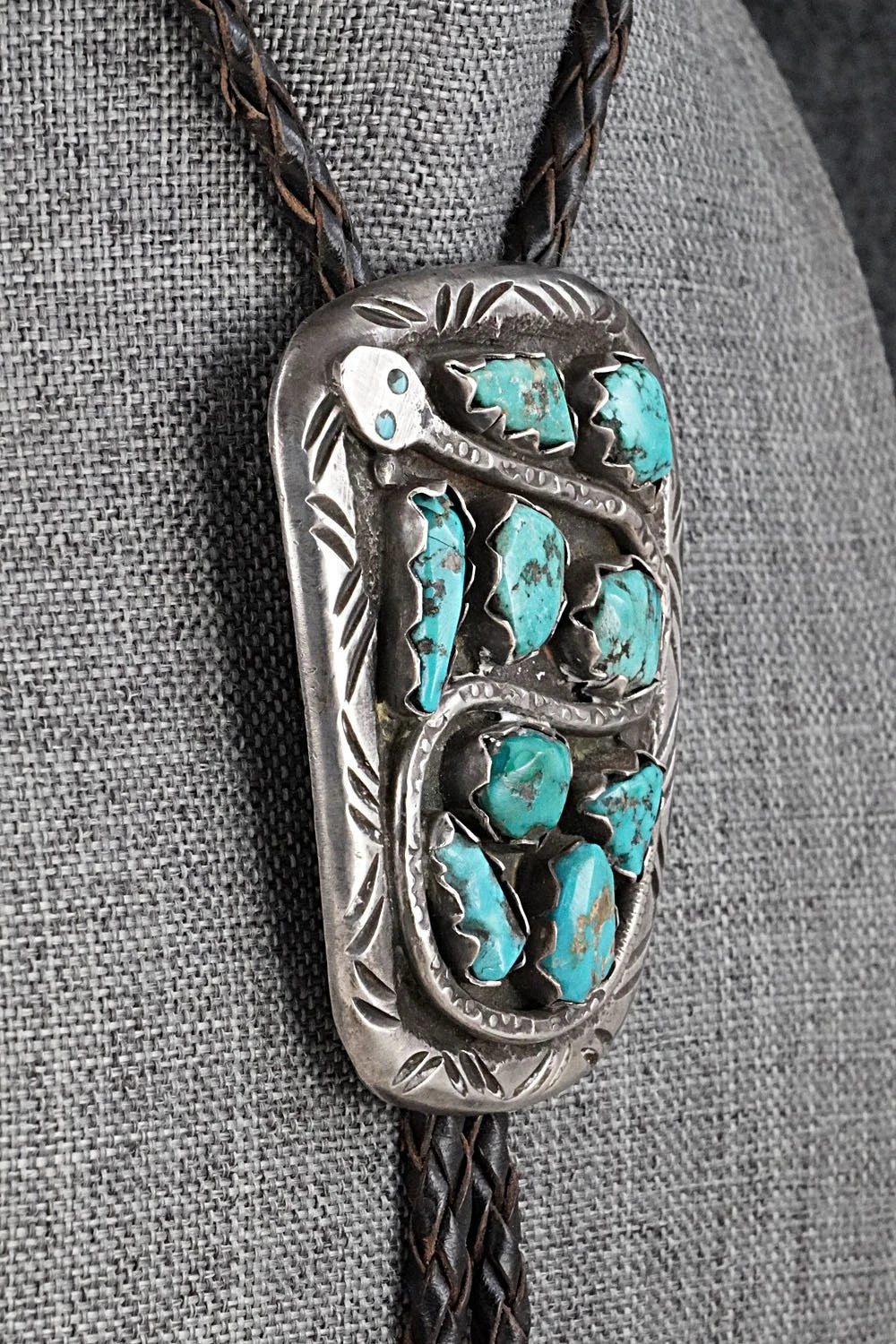 Turquoise & Sterling Silver Vintage Bolo Tie - Effie Calavaza