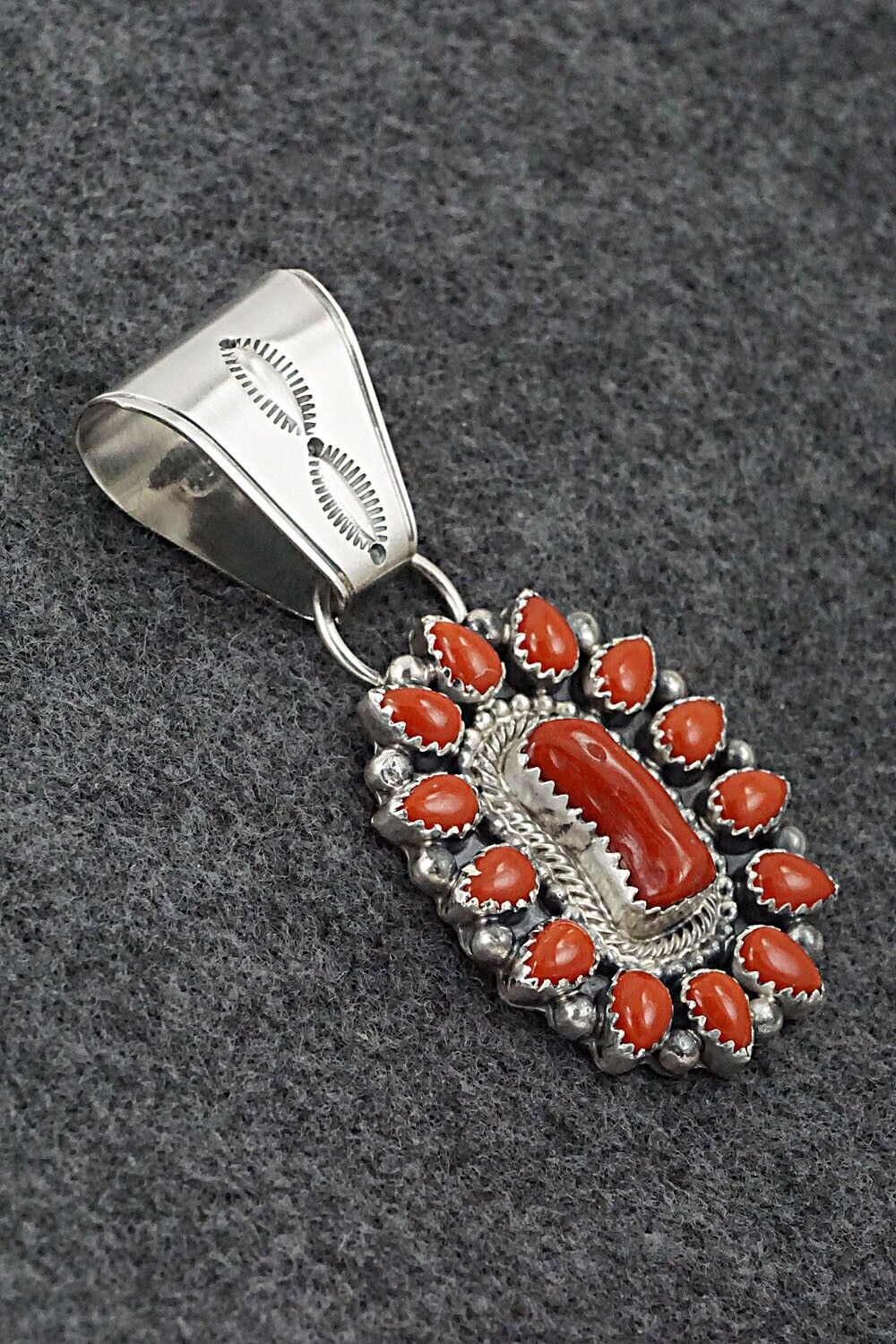 Coral & Sterling Silver Pendant - Tom Lewis