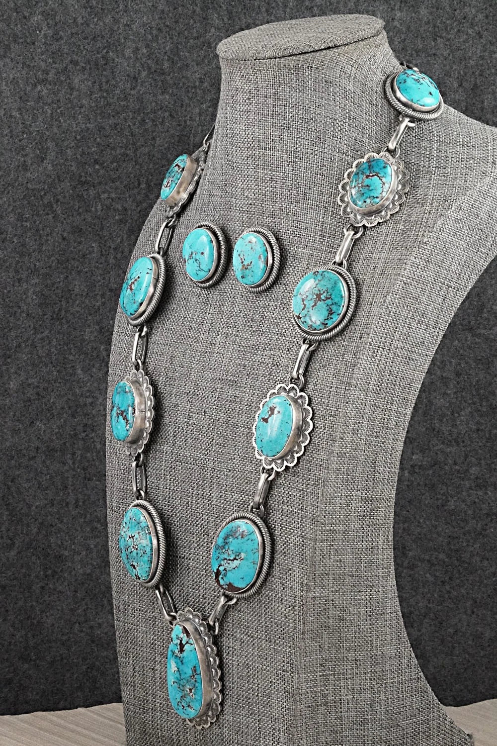Turquoise & Sterling Silver Necklace and Earrings Set - Mark Yazzie