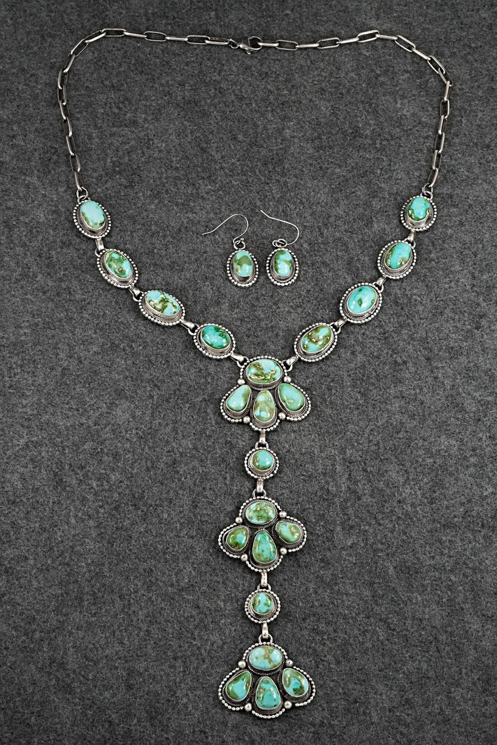 Turquoise & Sterling Silver Necklace and Earrings Set - Paul Livingston