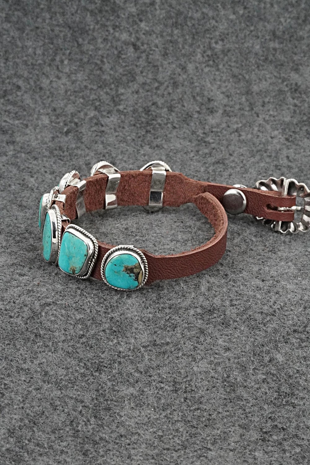 Turquoise, Sterling Silver & Leather Bracelet - Bonnie Willie