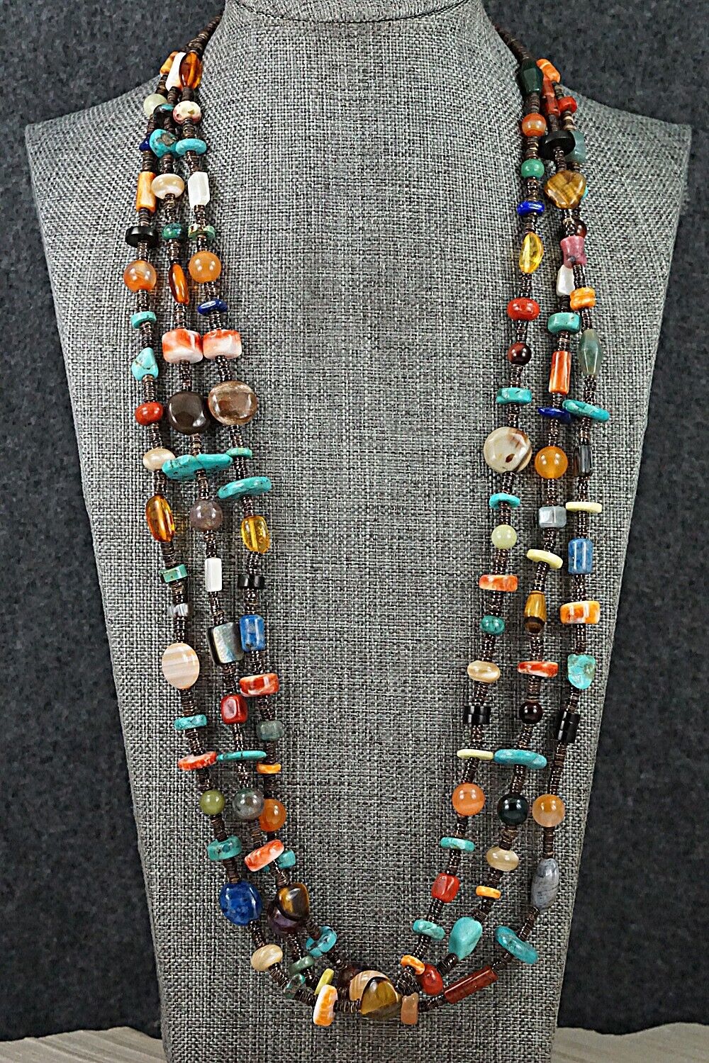 Multi-Stone & Sterling Silver Necklace 29" - Helen Tsosie