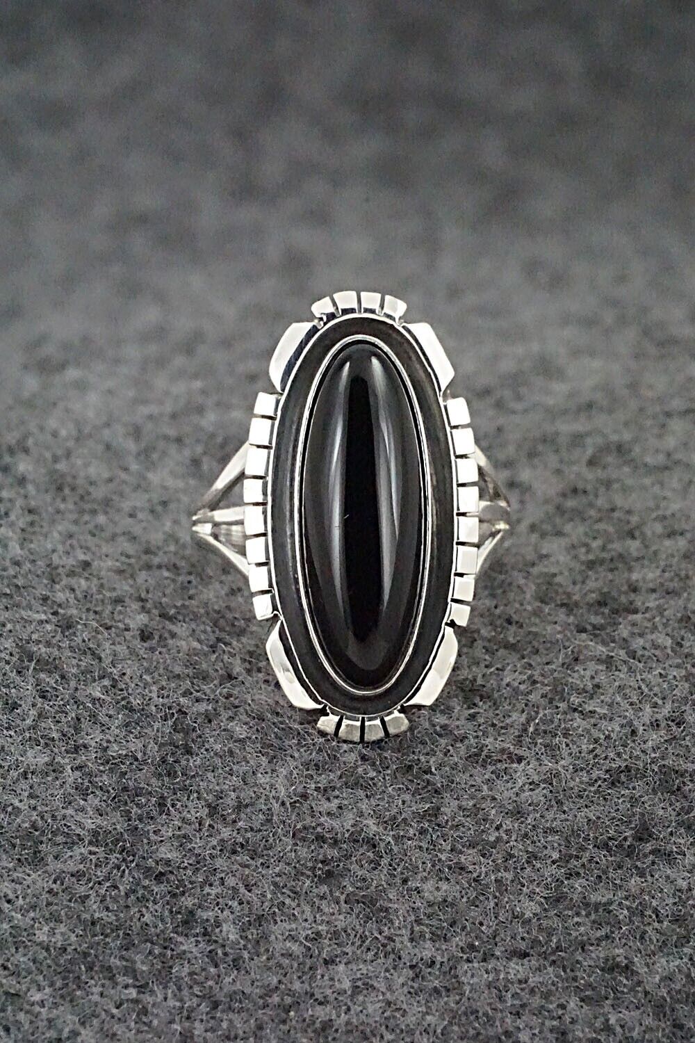 Onyx & Sterling Silver Ring - Amos Begay - Size 7.5
