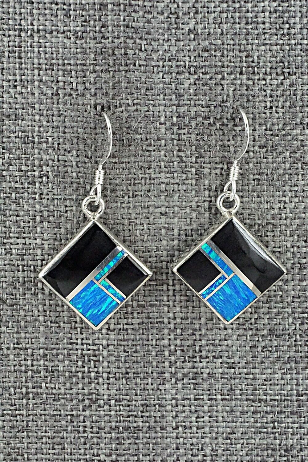 Onyx, Opalite & Sterling Silver Inlay Earrings - James Manygoats