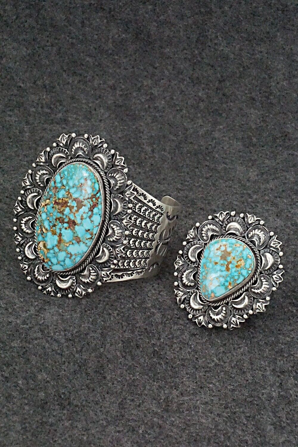 Turquoise and Sterling Silver Bracelet & Ring Set - Randy Boyd - Size 8