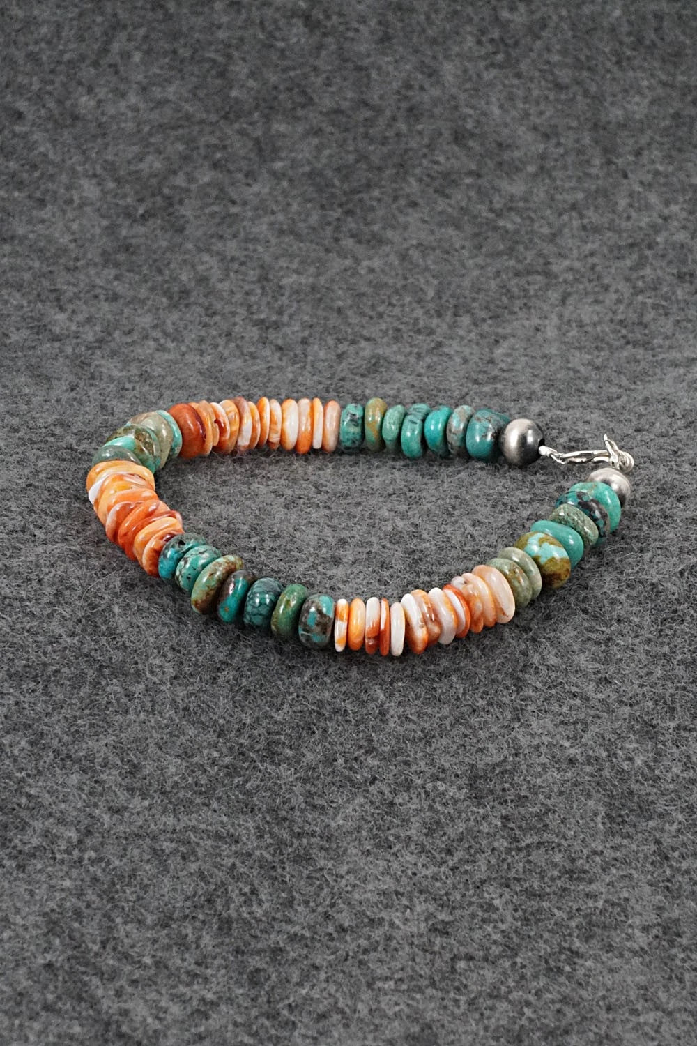 Turquoise, Spiny Oyster & Sterling Silver Bracelet - Doreen Jake