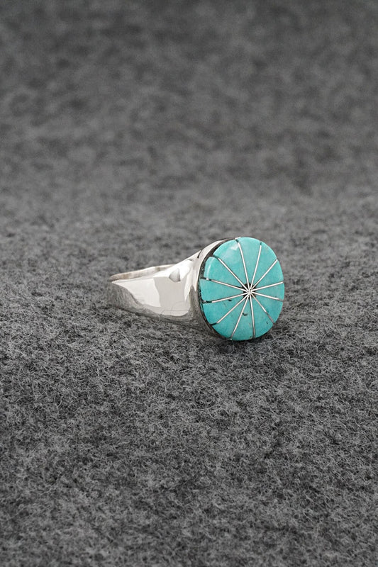 Turquoise & Sterling Silver Inlay Ring - Johnson Laweka - Size 8.5
