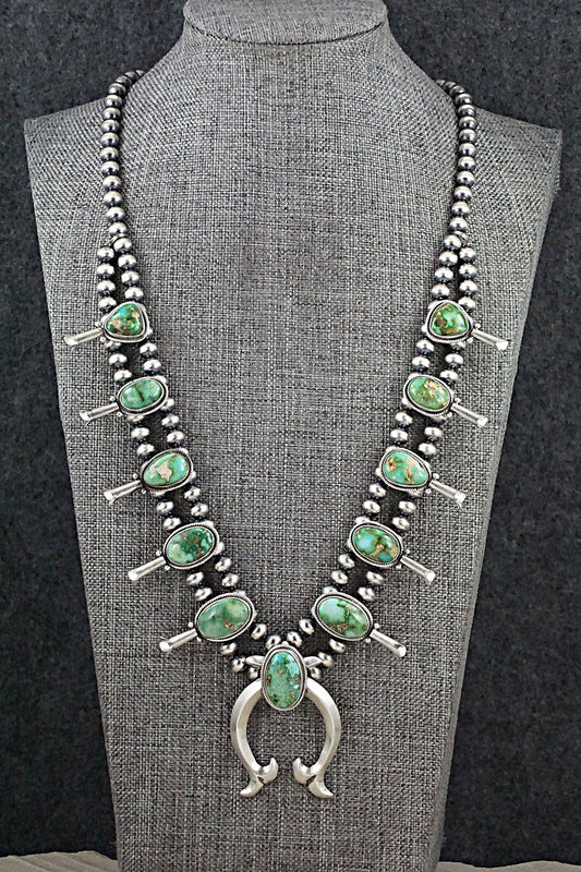 Turquoise & Sterling Silver Squash Blossom Necklace - Tom Lewis