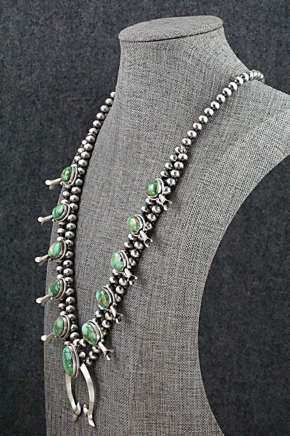 Turquoise & Sterling Silver Squash Blossom Necklace - Tom Lewis