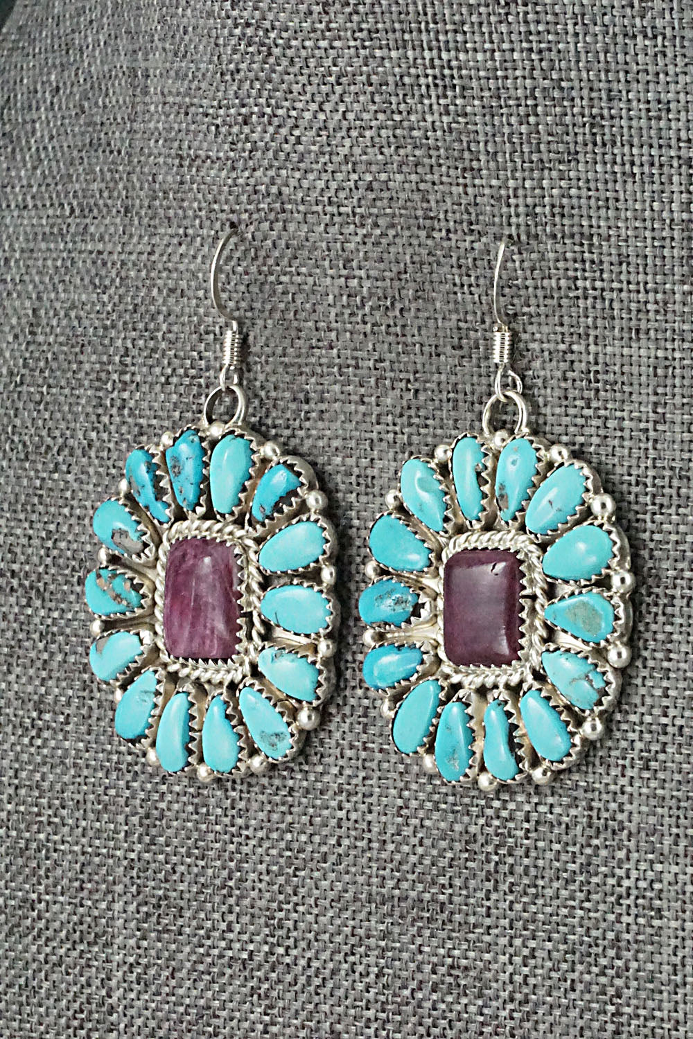 Turquoise, Spiny Oyster & Sterling Silver Necklace and Earrings - Justina Wilson