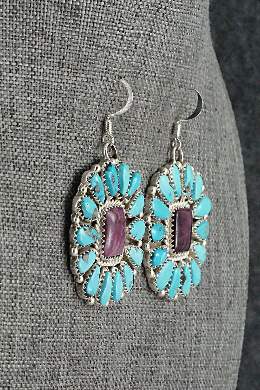 Turquoise, Spiny Oyster & Sterling Silver Necklace and Earrings - Justina Wilson