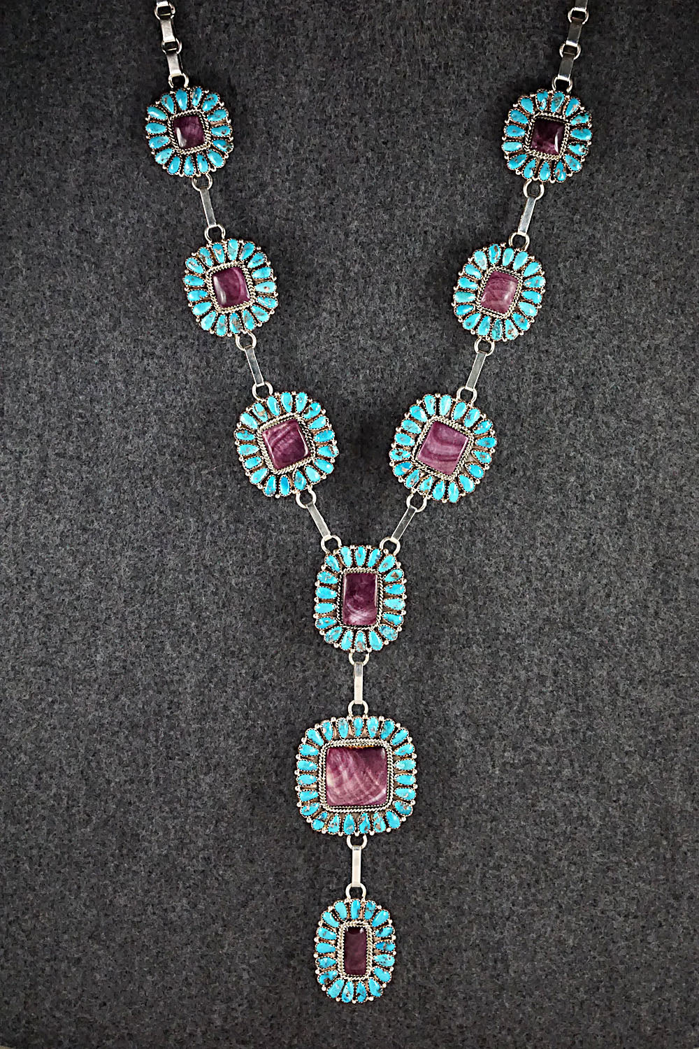 Turquoise, Spiny Oyster & Sterling Silver Necklace and Earrings - Justina Wilson