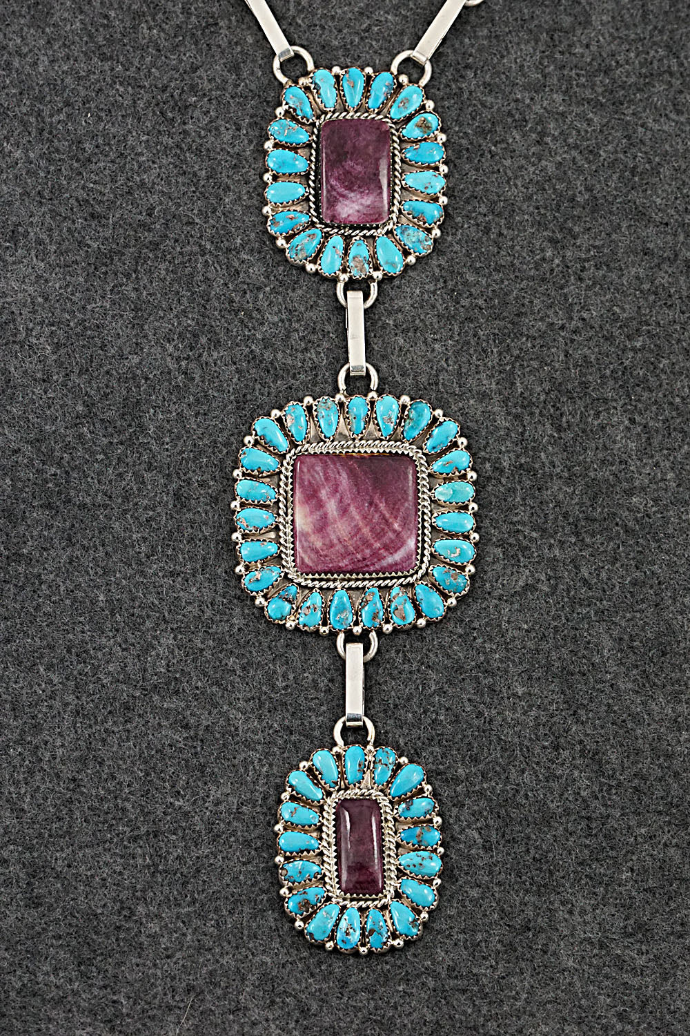 Turquoise, Spiny Oyster & Sterling Silver Necklace and Earrings - Justina Wilson