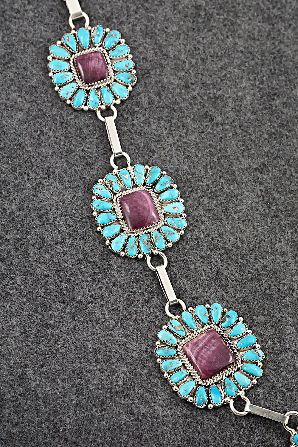 Turquoise, Spiny Oyster & Sterling Silver Necklace and Earrings - Justina Wilson