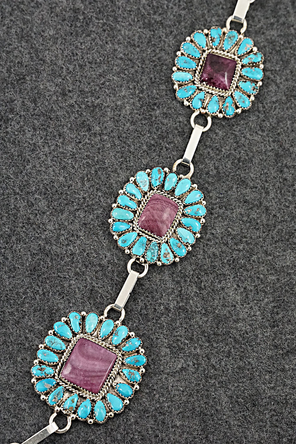 Turquoise, Spiny Oyster & Sterling Silver Necklace and Earrings - Justina Wilson