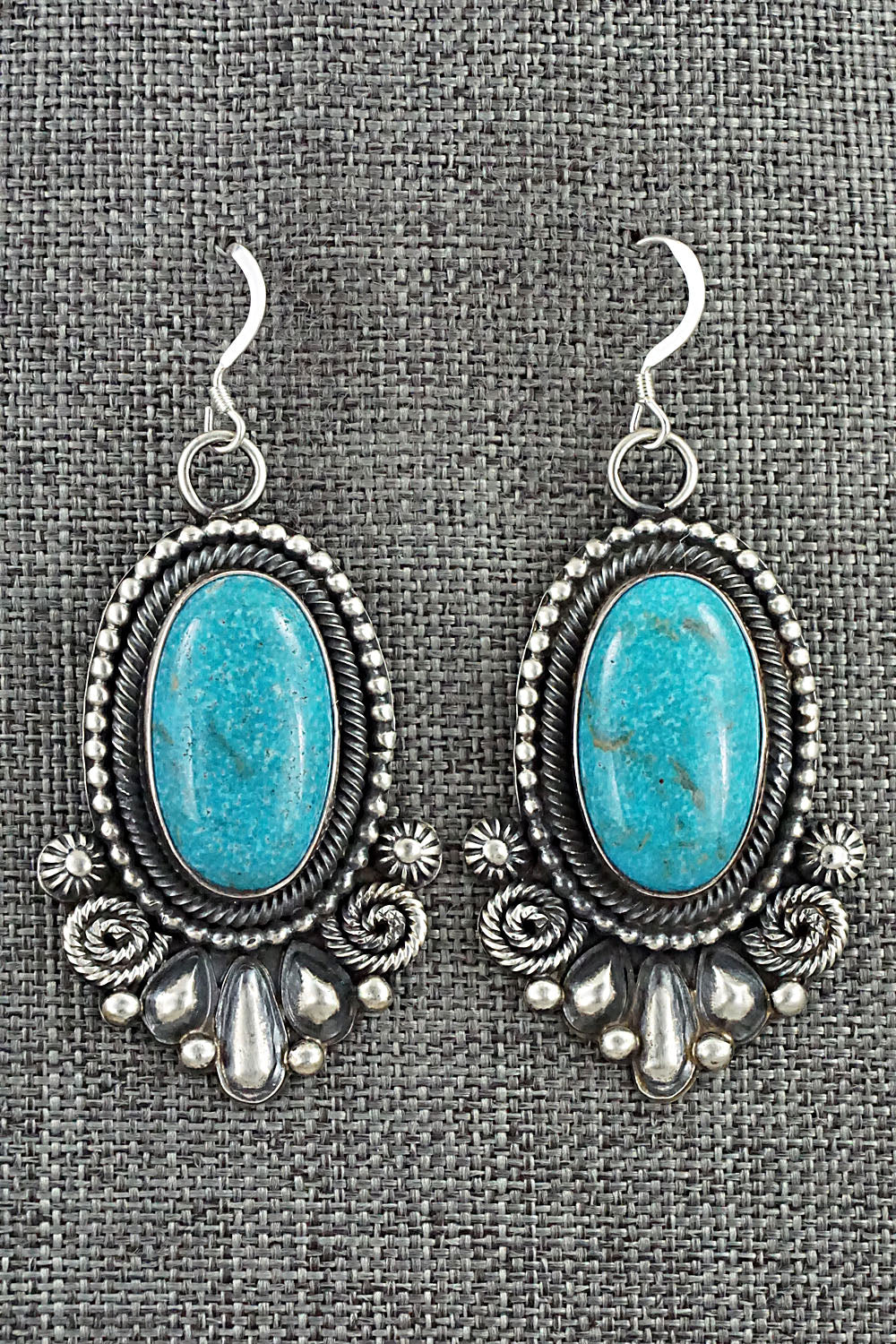 Turquoise & Sterling Silver Squash Blossom Necklace and Earrings - Hemerson Brown