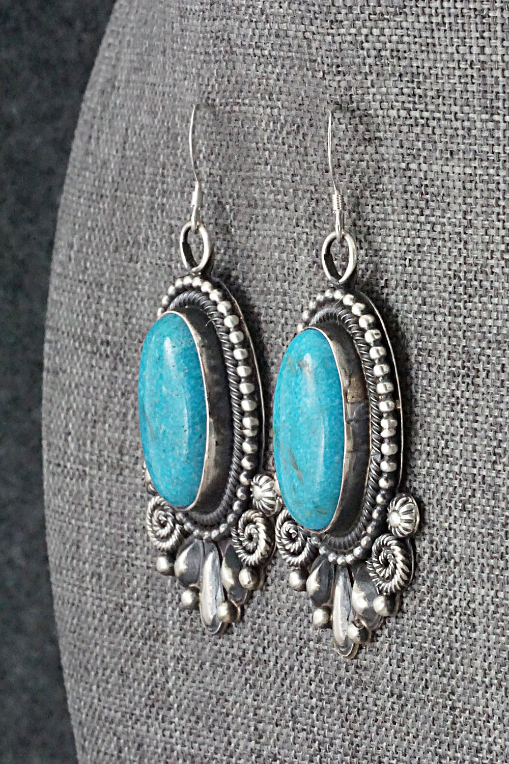 Turquoise & Sterling Silver Squash Blossom Necklace and Earrings - Hemerson Brown