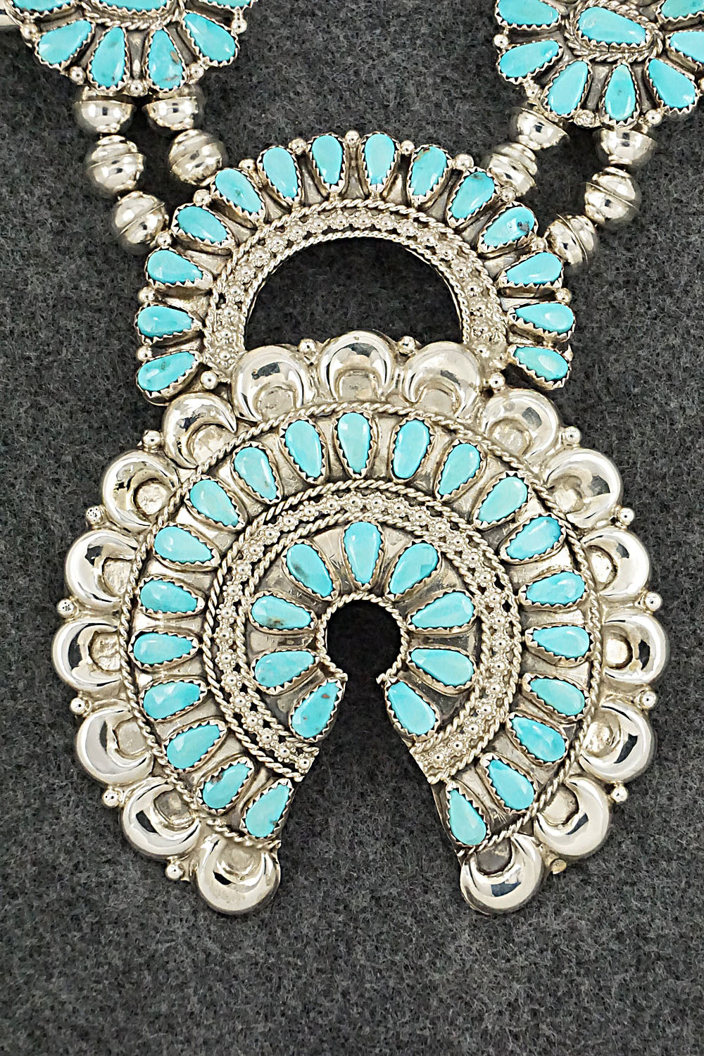 Turquoise & Sterling Silver Squash Blossom Necklace & Earrings - Alicia Wilson