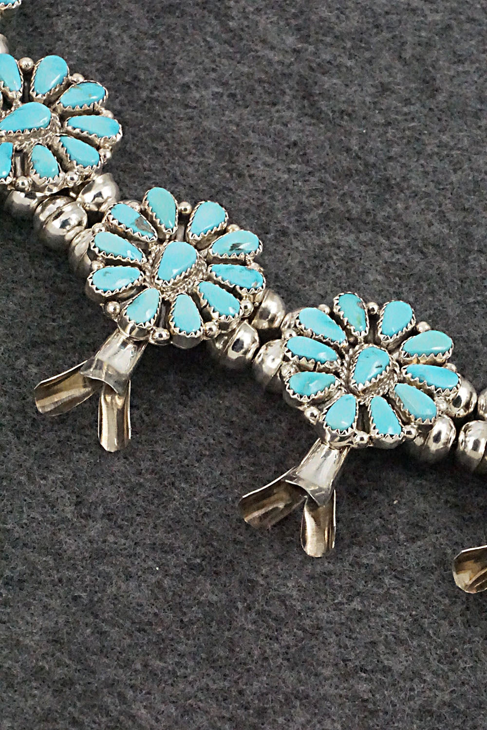 Turquoise & Sterling Silver Squash Blossom Necklace & Earrings - Alicia Wilson
